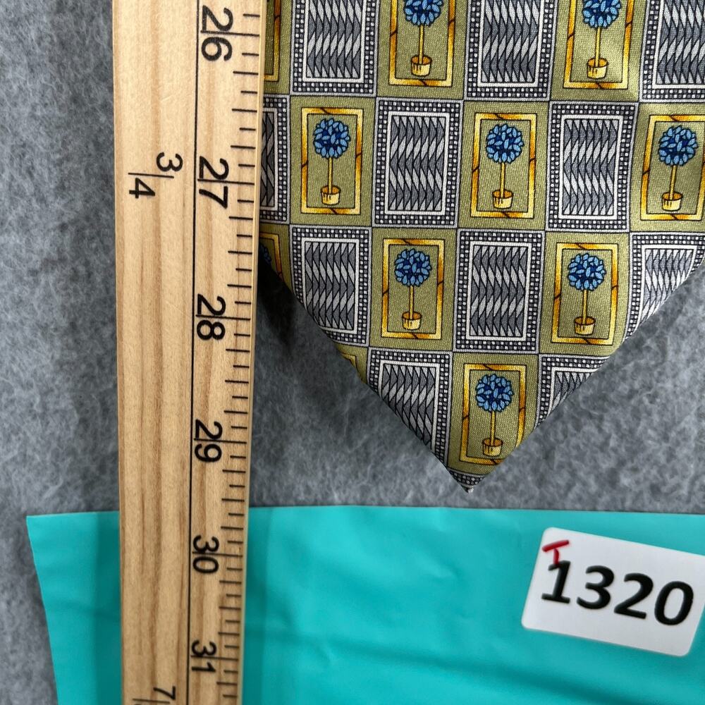 Lanvin Paris Necktie Blue Tree Gray Gold Geometric Silk Made In France Tie - Picture 4 of 8